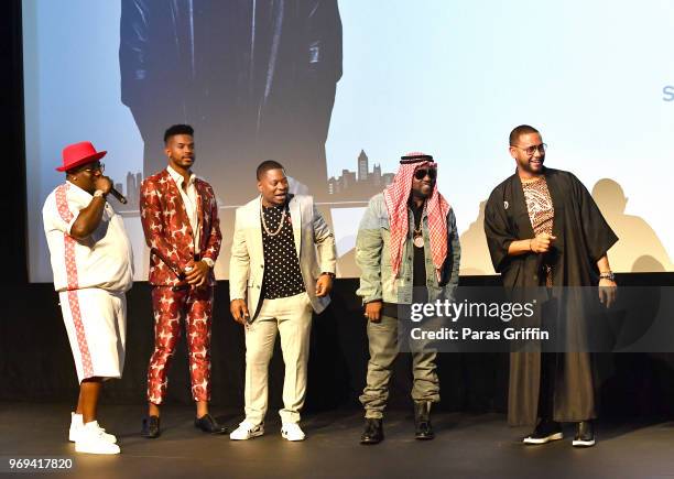 Big Bank Black, Trevor Jackson, Jason Mitchell, Big Boi, and Director X onstage during Columbia Pictures "Superfly" Atlanta special screening on June...