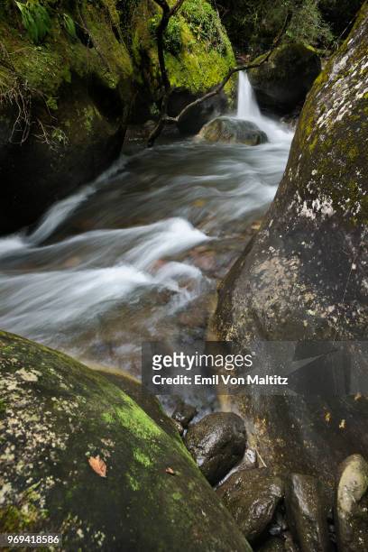 a full colour, long exposure, vertical image of the flowing endumeni river, in rainbow gorge, cathedral peak, drakensberg ukhahlamba national park, kwazulu-natal province, south africa - cathedral gorge stock pictures, royalty-free photos & images