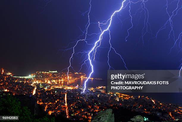 thunderstormed city - kavalla stock pictures, royalty-free photos & images