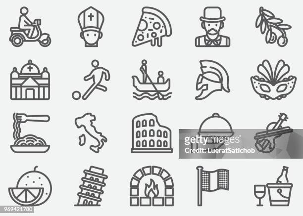ilustraciones, imágenes clip art, dibujos animados e iconos de stock de iconos de la línea de cultura italiana - coliseum rome