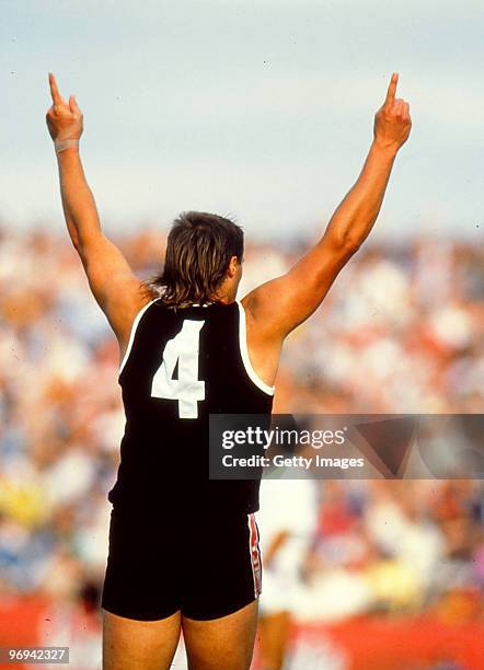 Tony Lockett of the Saints celebrates during the round four AFL match between St Kilda Saints and Hawthorn Hawks, 1992 in Melbourne, Australia.