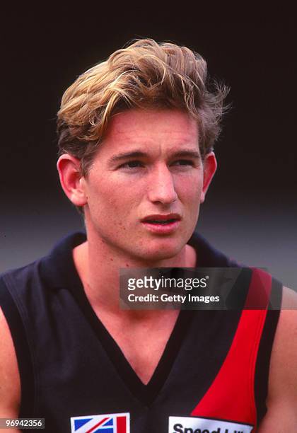 James Hird of the Bombers looks on during an AFL pre-season match between Essendon Bombers and Footscray Bulldogs, 1995 in Melbourne, Australia.