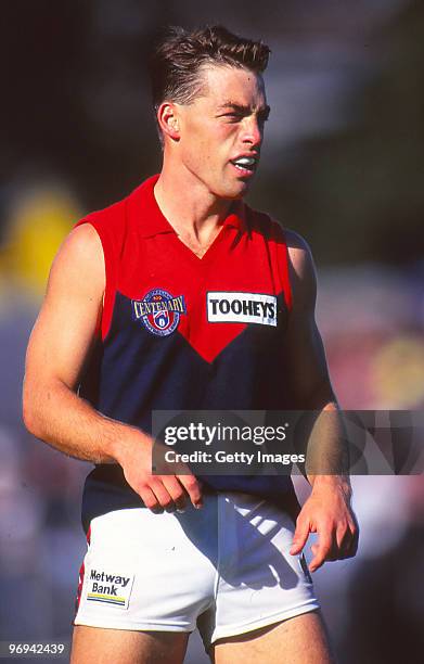 Alistair Clarkson of the Demons looks on during the round four AFL match between Melbourne Demons and Carlton Blues, 1996 in Melbourne, Australia.