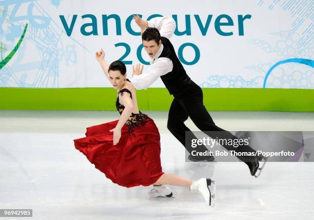 Tessa Virtue and Scott Moir of Canada compete in the figure skating ice dance - original dance on day 10 of the Vancouver 2010 Winter Olympics at the...