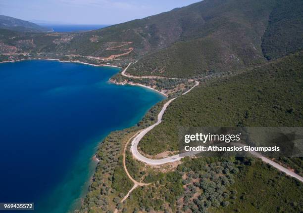 Aerial view of Tzasteni Beach on May 30, 2018 in Pelion,Greece. Tzastenis beach located on the way towards Trikeri.In the picturesque Tzasteni beach...