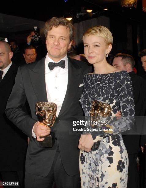Colin Firth and Carey Mulligan attends the Orange British Academy Awards After Party held at The Grosvenor House Hotel on February 21, 2010 in...