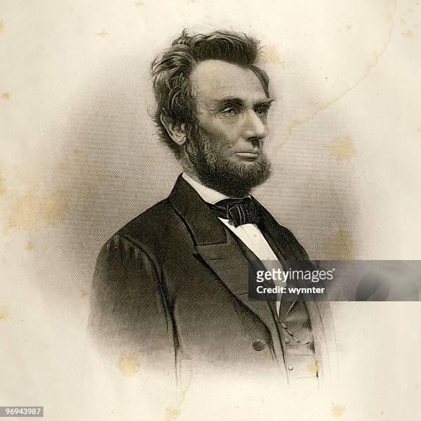 portrait of abraham lincoln in 1865 - one mature man only stock illustrations