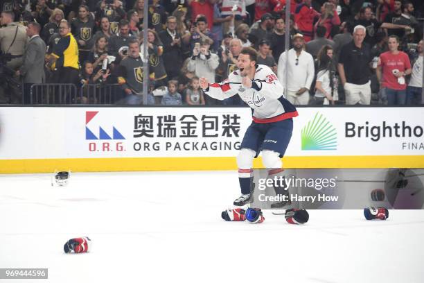Alex Chiasson of the Washington Capitals celebrates his team's 4-3 win over the Vegas Golden Knights to win the Stanley Cup in Game Five of the 2018...