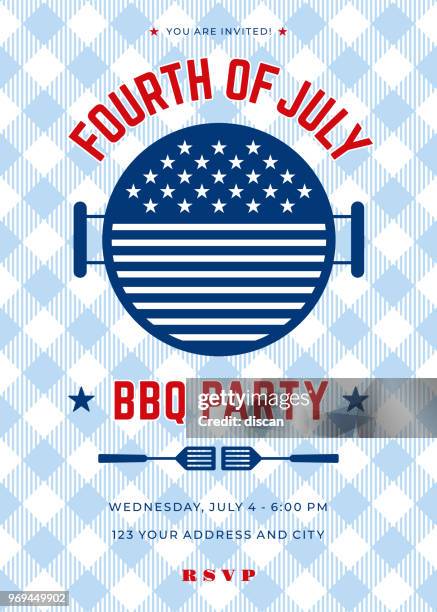 ilustraciones, imágenes clip art, dibujos animados e iconos de stock de cuatro de julio invitación fiesta de barbacoa - ilustración - 4th of july cookout