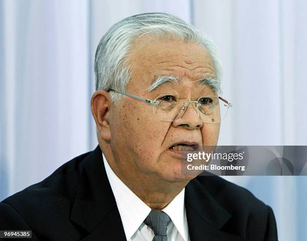 Hiromasa Yonekura, incoming chairman of the Japan Business Federation, known as Keidanren, speaks during a news conference in Tokyo, Japan, on...