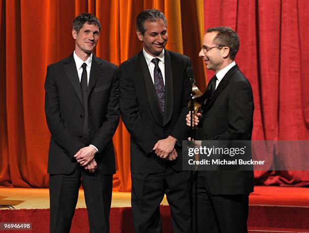 Writers David Foster, David Shore and Garrett Lerner attend the 2010 Writers Guild Awards held at the Hyatt Regency Century Plaza on February 20,...