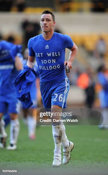 John Terry of Chelsea runs towards his fans after winning the Barclays Premier League match between Wolverhampton Wanderers and Chelsea at Molineux...