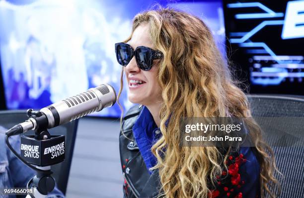 Paulina Rubio visits the "Enrique Santos Show" at I Heart Latino Studio on June 7, 2018 in Miramar, Florida.