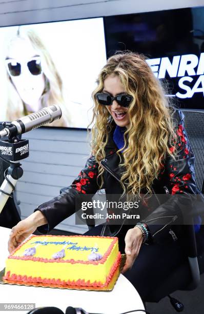 Paulina Rubio visits the "Enrique Santos Show" at I Heart Latino Studio on June 7, 2018 in Miramar, Florida.