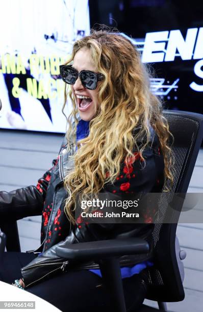 Paulina Rubio visits the "Enrique Santos Show" at I Heart Latino Studio on June 7, 2018 in Miramar, Florida.