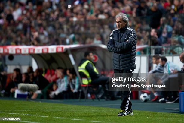 Rabah Madjer the manager of Algeria looks on during the friendly match of preparation for FIFA 2018 World Cup between Portugal and Algeria at the...