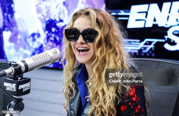 Paulina Rubio visits the "Enrique Santos Show" at I Heart Latino Studio on June 7, 2018 in Miramar, Florida.