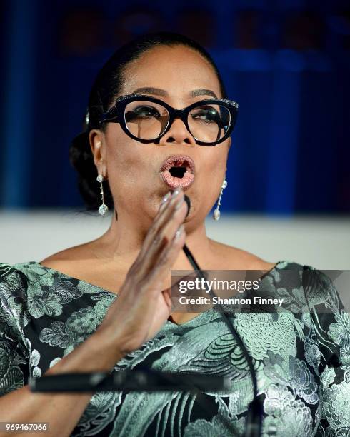 Oprah Winfrey makes remarks at the "Watching Oprah: The Oprah Winfrey Show And American Culture" Opening Reception at the National Museum Of African...