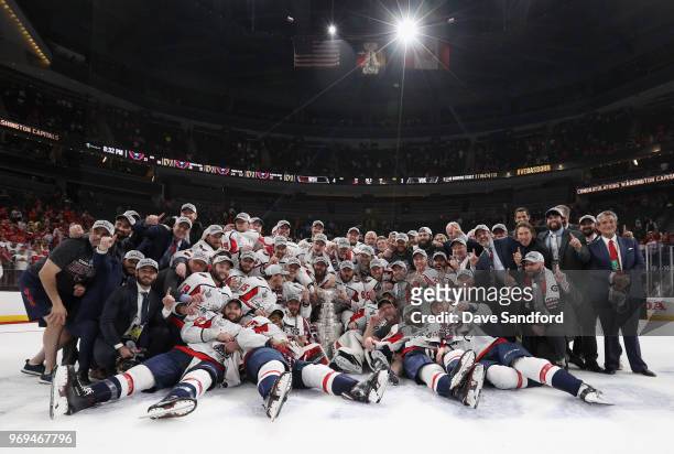 The Washington Capitals celebrate winning the Stanley Cup after they defeated the Vegas Golden Knights 4-3 in Game Five of the 2018 NHL Stanley Cup...