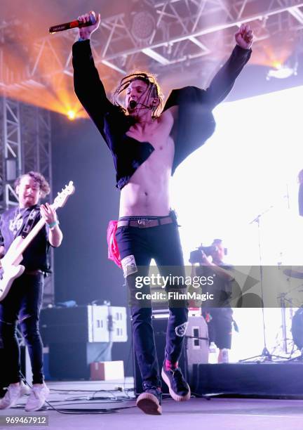 Mitchel Cave of Chase Atlantic performs onstage at This Tent during day 1 of the 2018 Bonnaroo Arts And Music Festival on June 7, 2018 in Manchester,...