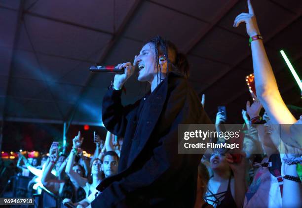 Mitchel Cave of Chase Atlantic performs at This Tent during day 1 of the 2018 Bonnaroo Arts And Music Festival on June 7, 2018 in Manchester,...