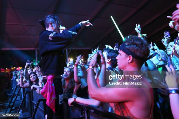 Mitchel Cave of Chase Atlantic performs at This Tent during day 1 of the 2018 Bonnaroo Arts And Music Festival on June 7, 2018 in Manchester,...