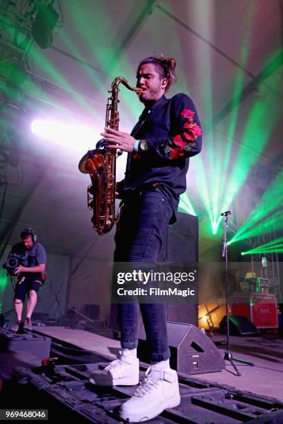 Clinton Cave of Chase Atlantic performs onstage at This Tent during day 1 of the 2018 Bonnaroo Arts And Music Festival on June 7, 2018 in Manchester,...