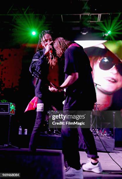 Mitchel Cave and Christian Anthony of Chase Atlantic perform onstage at This Tent during day 1 of the 2018 Bonnaroo Arts And Music Festival on June...