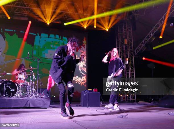 Mitchel Cave and Christian Anthony of Chase Atlantic perform onstage at This Tent during day 1 of the 2018 Bonnaroo Arts And Music Festival on June...