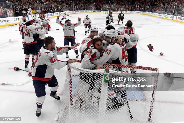 The Washington Capitals celebrate their 4-3 win over the Vegas Golden Knights to win the Stanley Cup in Game Five of the 2018 NHL Stanley Cup Final...