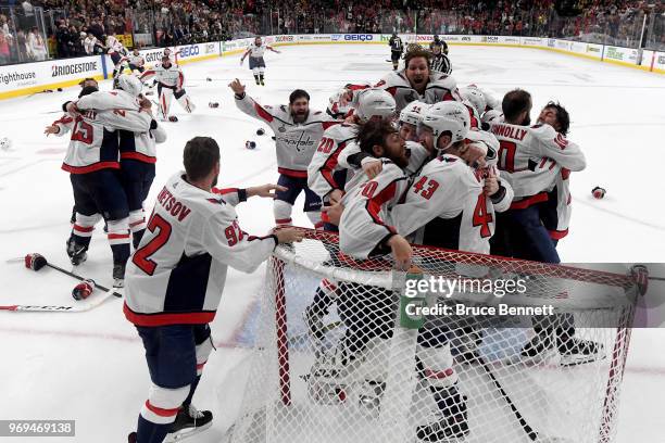 The Washington Capitals celebrate their 4-3 win over the Vegas Golden Knights to win the Stanley Cup in Game Five of the 2018 NHL Stanley Cup Final...