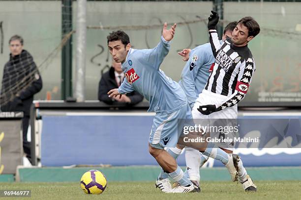 Simone Vergassola of AC Siena in action against Michele Pazienza of SSC Napoli during the Serie A match between AC Siena and SSC Napoli at Stadio...