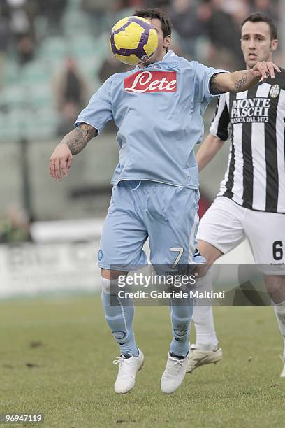Ezequiel Ivan Lavezzi of SSC Napoli in action during the Serie A match between AC Siena and SSC Napoli at Stadio Artemio Franchi on February 21, 2010...