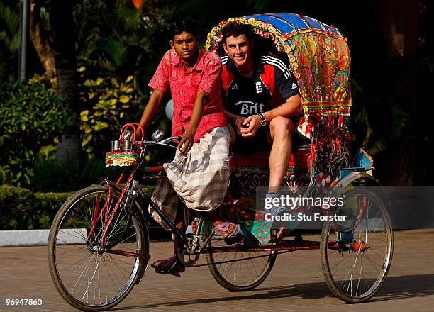 England player Craig Kieswetter who has joined up with the team from the England Lions in Dubai, gets a ride in a Rickshaw at the Pan Pacific hotel...