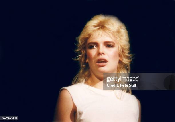 Kim Wilde performs on stage at The Dominion Theatre on October 26th, 1982 in London, England.