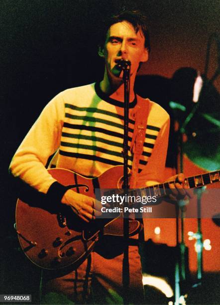 Paul Weller of The Style Council performs on stage at The Dominion Theatre, on March 15th, 1984 in London, England.