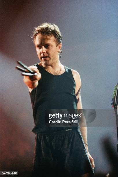 Lars Ulrich of Metallica performs on stage at The Nynex Arena on October 15th, 1996 in Manchester, England.