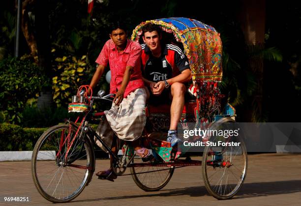 England player Craig Kieswetter who has joined up with the team from the England Lions in Dubai, gets a ride in a Rickshaw at the Pan Pacific hotel...