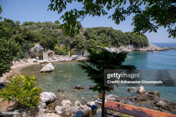 Damouchari port on May 30, 2018 in Pelion, Greece. Damouchari Beach is natural little port situated on the eastern coast of Pelion can be reached by...