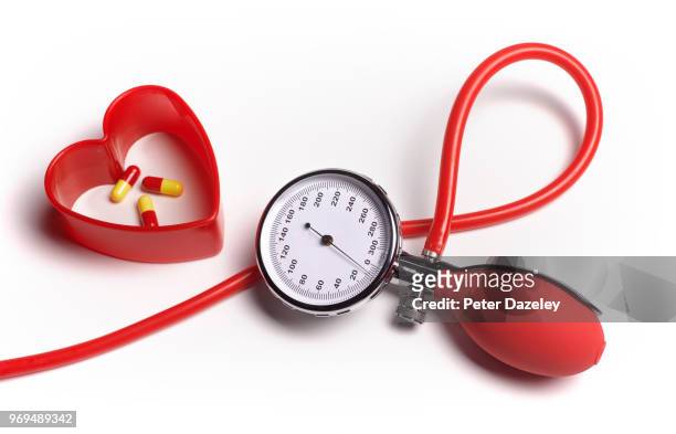 heart pills with blood pressure monitor - anticoagulant stock-fotos und bilder
