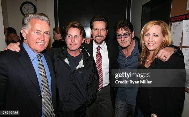 Cast member Martin Sheen poses with his family Emilio Estevez, Ramon Estevez, Charlie Sheen and Renee Estevez backstage after the opening night...