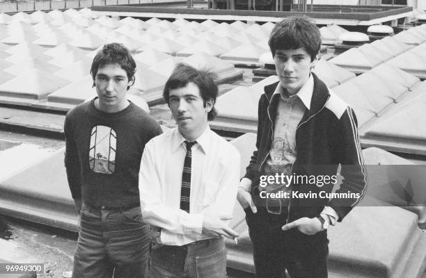 Guitarist Steve Diggle, singer Pete Shelley and drummer John Maher of English punk band the Buzzcocks in Piccadilly, Manchester on October 13, 1977.