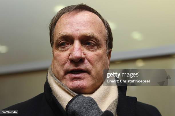 National coach Dick Advocaat of Belgium looks on after the meeting of the Euro 2012 qualifier opponents with national coach Joachim Loew of Germany...