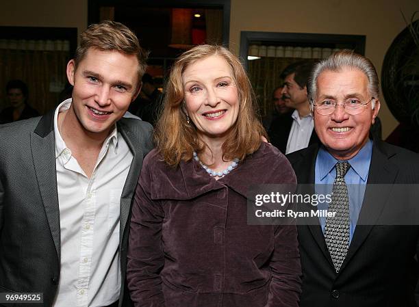 Cast members Brian Geraghty, Frances Conroy and Martin Sheen pose at the opening night party for "The Subject Was Roses" at the Center Theatre...