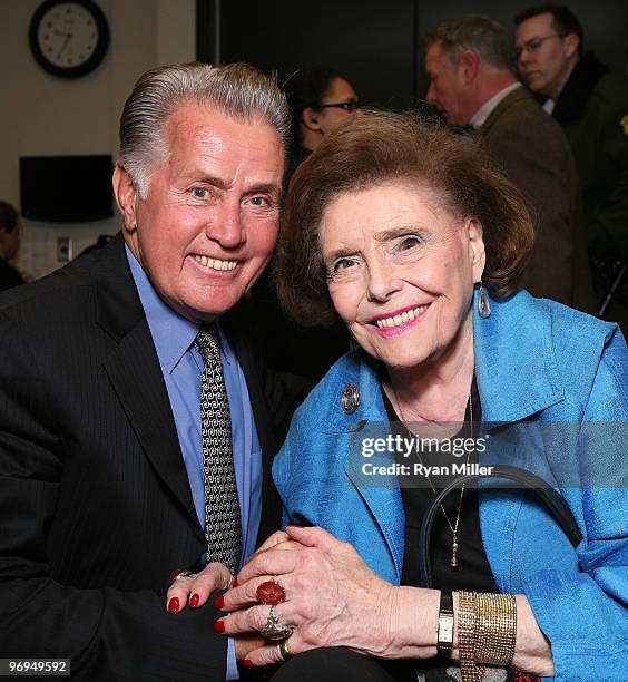 Cast member Martin Sheen poses with actress Patricia Neal after the opening night performance of "The Subject Was Roses" at the Center Theatre...