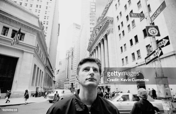 Posed portrait of British singer and political activist Billy Bragg in New York City in February 1992.
