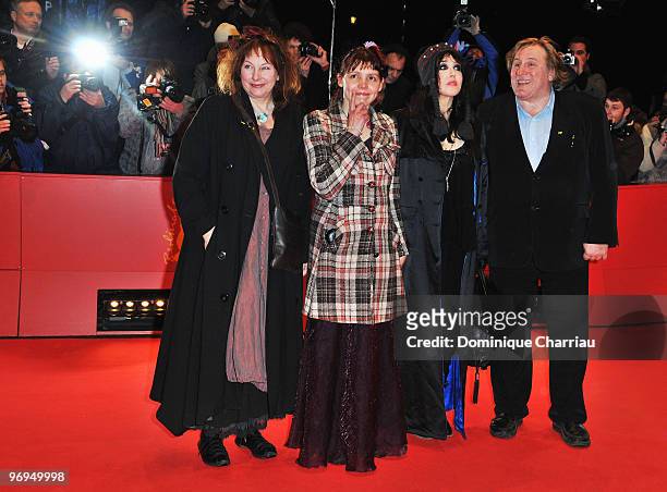 Actress Yolande Moreau, actress Miss Ming, actress Isabelle Adjani and actor Gerard Depardieu attend the 'Mammuth' Premiere during day nine of the...