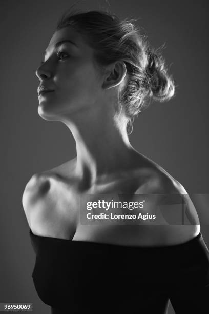 Actor Rosamund Pike poses for a portrait shoot in London on February 2, 2010.