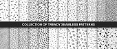 Big collection of   seamless vector patterns. Fashion design 80-90s. Black and white textures.