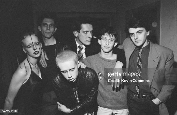 Jayne Casey, Kevin Ward, Holly Johnson, Bill Drummond, Ian Broudie and Phil Allen of British punk band Big In Japan at Rafters in Manchester, England...